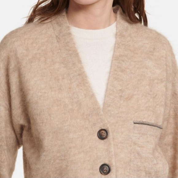 brunello cucinelli womens natural mohair and wool blend cardigan - Picture 7 of 7